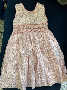 Anavini Girls Pink Floral Smocked Sleeveless Dress 6